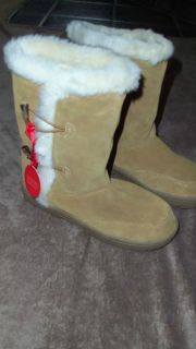 NEW WOMENS 10 SONOMA TAN SUEDE LEATHER FUR TRIM CASUAL BOOTS MUST C