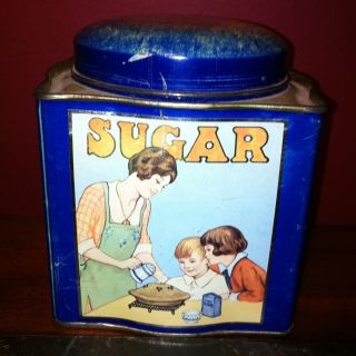 Vintage DODO Scalloped Canister Tin Sugar Dark Blue From Kent England