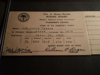 Joe Louis 1948 / 1949 signed boxing license autograph JSA rare vintage