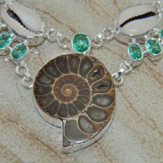 HIGH QUALITY JEWELRY AMMONITE FOSSIL GEMSTONE SILVER NECKLACE 21