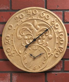  Fleur de Lis Outdoor Clock Thermometer Garden Home Decor