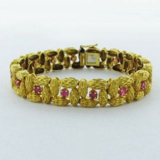  Estate 18K Yellow Gold Ruby Bracelet