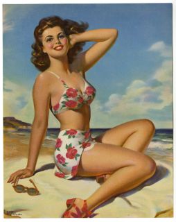 Art Frahm 1950s Pin Up Print Carefree Curvaceous Sun Kissed Bikini