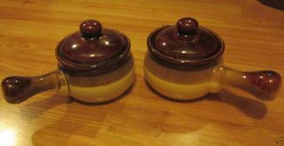 Set of 2 Vintage Stoneware French Onion Soup Mugs Bowls With handles