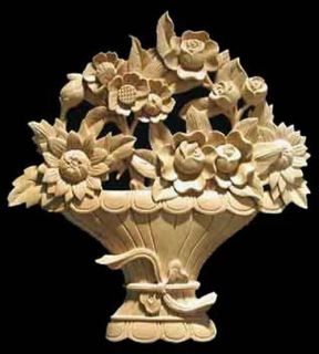 Hand Carved Solid Maple Wood Flower Basket Onlay 10x10