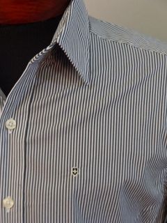 Victorinox Fribourg Grey Striped Button Up Shirt M