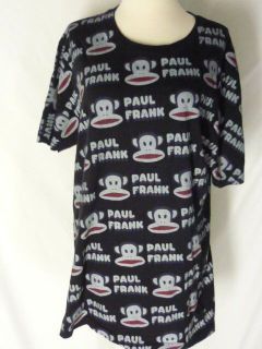 Paul Frank Black Tee Shirt Top L All Over Monkey and Logo Design