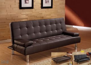 NEW COLONY BROWN OR BLACK TUFTED BYCAST LEATHER FUTON SOFA BED