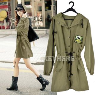 Fashion K0E1 Loose Long Sleeve Mid Length Hooded Trench Coat Outwear
