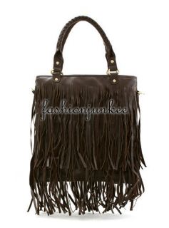 Brown Square Fringe Purse Handbag Bag Boho Leather Like Messenger