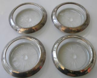 Set Of 4 Frank M Whiting Co Sterling Silver And Glass Coasters 04