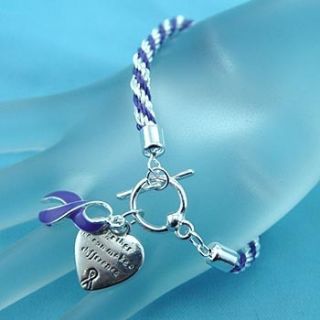 CANCER AWARENESS BRACELET Purple Ribbon Rope Style Heart Message Charm