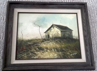 Gailey Original Oil on Canvas Signed Painting Landscape Barn Field