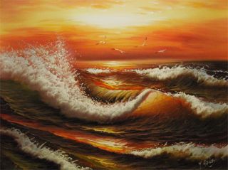 Seascape oil painting titled “High Tide” by H. Gailey (artist)