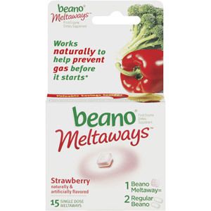 Beano Strawberry Meltaways Food Enzyme Dietary Supplement 15ct