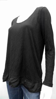 Daisy Fuentes Ladies Womens L Rayon Blouse Top Black Solid Long Sleeve