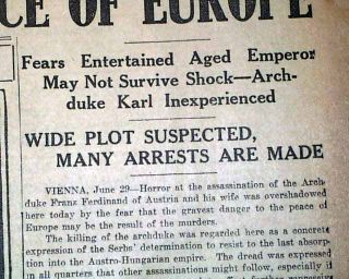 1914 Newspaper Archduke Franz Ferdinand Assassination Prelude to World