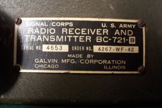 BC 721 Galvin RARE WWII Receiver transmitter early BC 611 Signal Corps