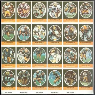 1972 Sunoco Football Stamp Sheet Green Bay Packer Cards 24 dif