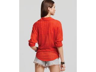 Free People Reality Bites Shirt Size XS Cherry Orange Retail $108