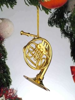 FRENCH HORN Ornament 3D Gold Metal Band Orchestra Music Brass