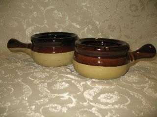 Set of 2 Vintage French Onion Soup Chili Glazed Crocks Bowls with