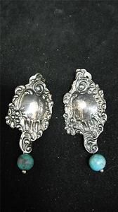 Vintage FOREE Sterling Silver 925 Turquoise Clip On Earrings