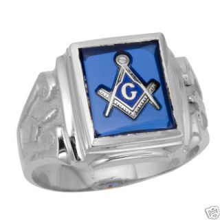 10K White Gold Blue Masonic Ring Freemason Mason 10KT Blue Lodge 3rd