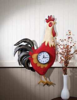   French Country Farmhouse RED ROOSTER WALL CLOCK Hen Chicken Decor