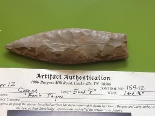  Classic Arrowhead Authentic Indian Artifact Fort Payne COA