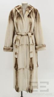 Garber Furs Designer Cream Brown Sheared Mink Full Length Belted Coat