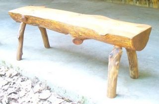 Handcrafted Rustic Pine Half Log Bench Table SEALED Oak Legs 49LX12