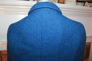 Womens Vtg 60s Frank Gallant NY Couture Blue Tweed Wool Princess Coat