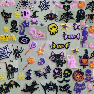Nail Art 3D Sticker Glitter Decal Halloween Spider Web Cat Pumpkin