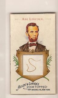 2008 Topps Allen & Ginter Hand Cut Box Lid Abe Lincoln DNA hair relic
