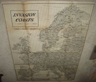WWII Official US Orientation Map Invasion Coasts Europe