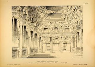 1892 Print Hall Grossen Garten Palace Dresden Baroque Original