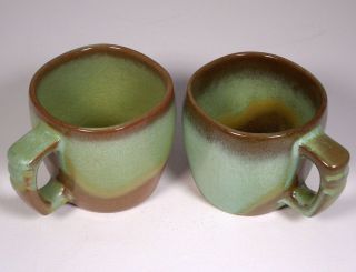 Frankoma Coffee Mugs Cups Green Brown 5C Plainsman Green Prairie