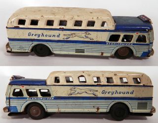 Vintage Greyhound Bus Scenicruiser Litho Tin Friction Toy SSS Japan