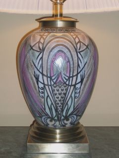 FREDERICK COOPER Hand Painted Porcelain Table Lamp Celedon Green Mauve