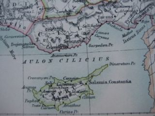 Original 1888 Map Anatolia Turkey Cyprus Asia Minor Lycaonia Lycia