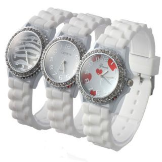  Silicone Band Geneva Crystal Quartz Ladies Women Girl Wrist Watch