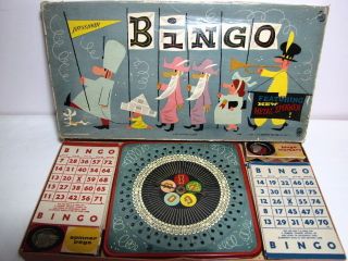 Vintage 1950s Pressman Tin Litho Bingo Toy Spinner Bingo Game