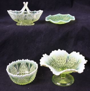  4pcs Antique English Victorian George Davidson Vaseline Glass