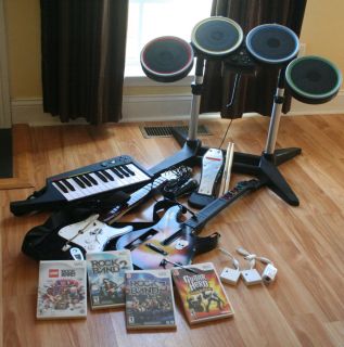 Rock Band Guitar Hero Wii Bundle  Guitars, Keyboard, Drums, Mic. with