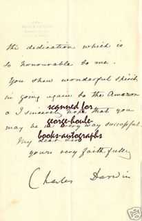 Charles Darwin Letter Signed with Full Signature 1876