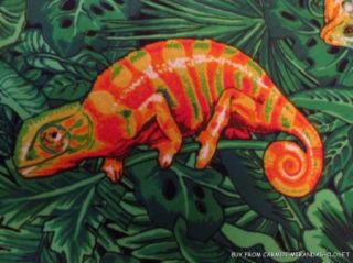 Vtg Cotton Fabric Green Jungle Lizard Frog Gecko 8 yd 45 New Curtain