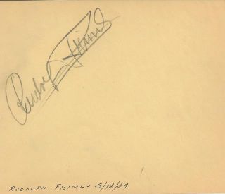 Rudolf Friml Composer D 1972 Signed 1939 Album Page JSA COA