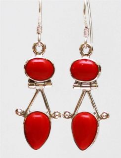 genuine coral 925 sterling silver gemstone earrings