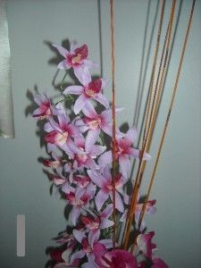  Hand Crafted Silk Flower Cymbidium Orchid Arrangement Vase